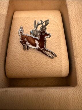 Leaping Deer Enamel Pin - Brown & Silver